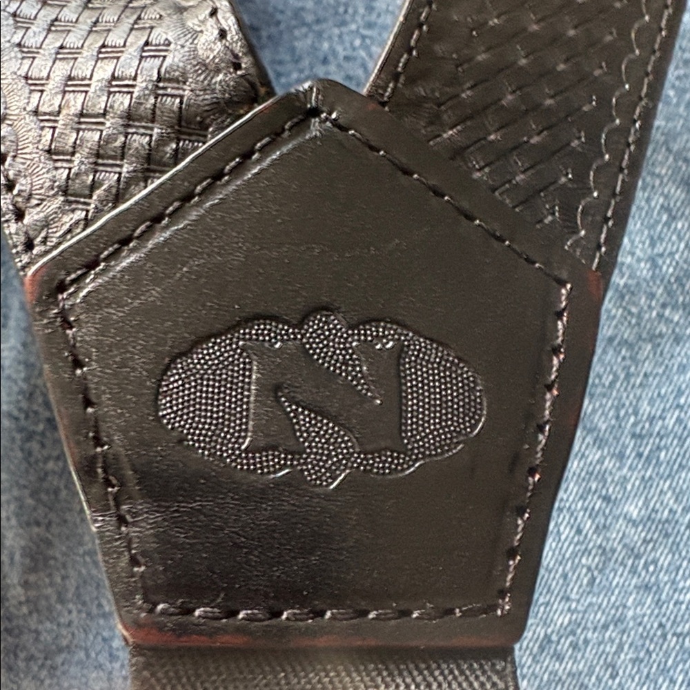Nocona Leather Basketweave Men's Suspenders Braces Black Silver Hardware Large - Picture 2 of 6